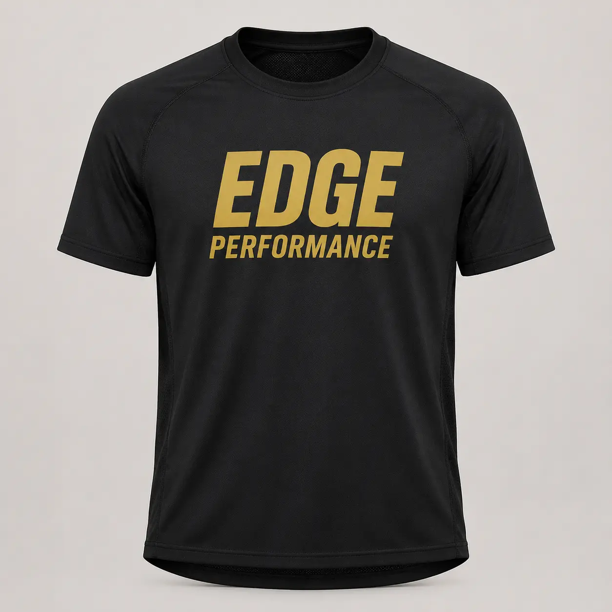 Black EDGE dryland performance tee with gold chest wordmark