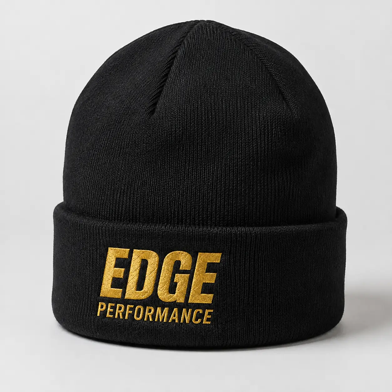 Black EDGE Performance cuffed toque with gold embroidered wordmark