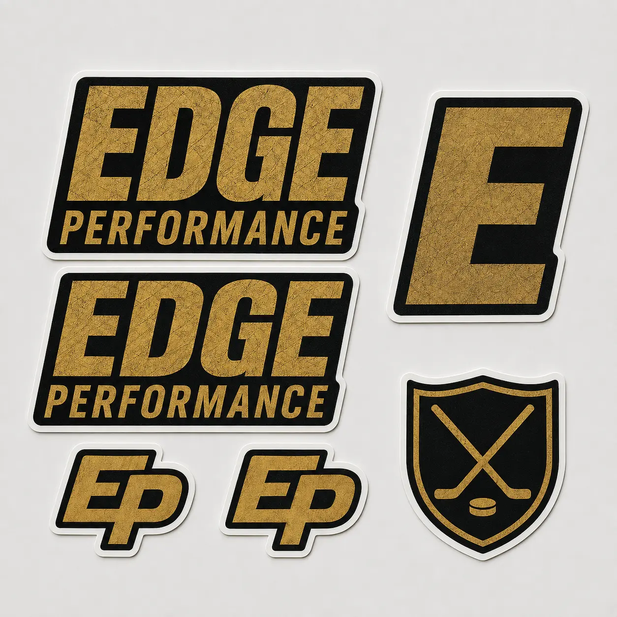 Gold and black EDGE hockey helmet sticker pack