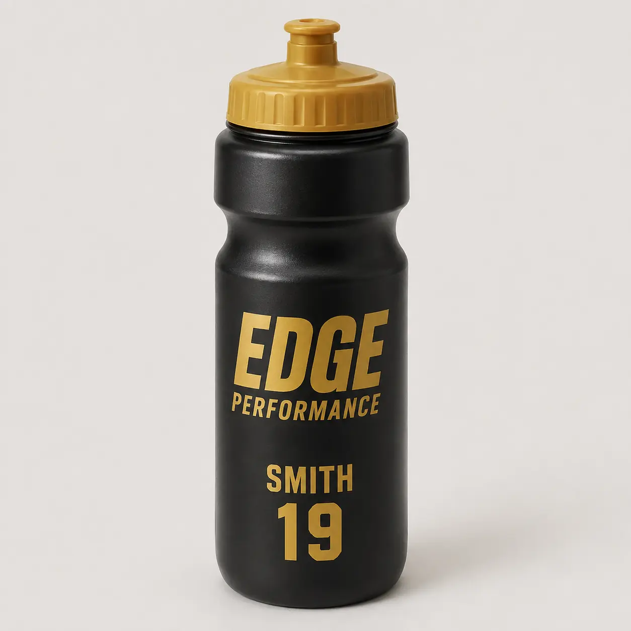 Black EDGE hockey squeeze bottle with sample name and number