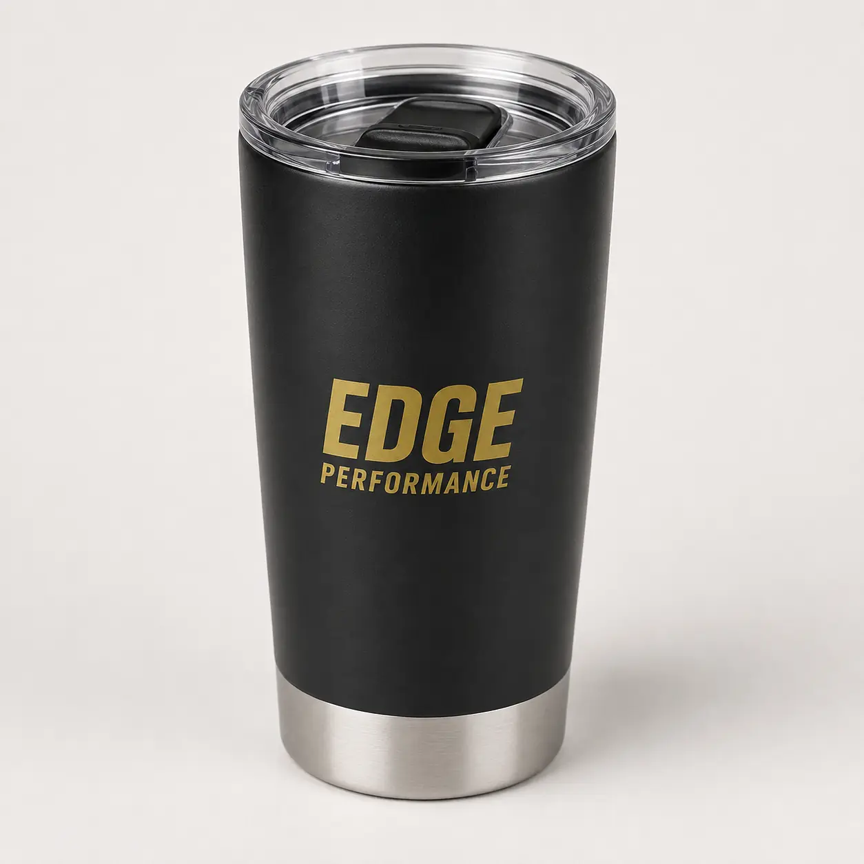 Matte black EDGE travel tumbler with stainless base